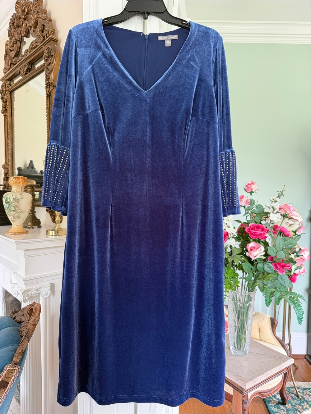 Cobalt blue Velvet V-Neck Dress by Jessica London, size 14W